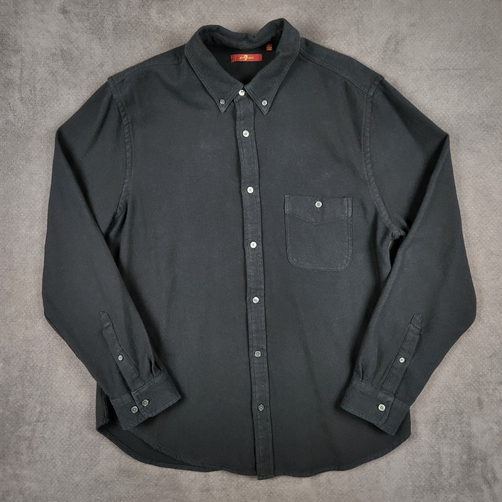 7 For All Mankind Everyday Button Down Shirt Mens XL Black Textured Cotton